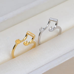 Bague ouverte en argent S925 avec symbole musical et bouche mobile, anneau à 5-6 perles, accessoire de bricolage, support vide, 37 - Apprêts et composants de bijouterie - Product Image 3