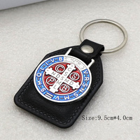 Porte-clés en cuir avec médaille catholique en gros, pendentif religieux chrétien en alliage de zinc, breloque pour clés de voiture et sac, cadeau