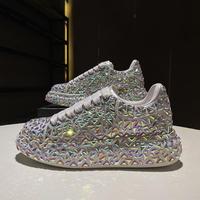 Nouvelles Chaussures Décontractées Classiques à Diamants Scintillants, Tendance, Montantes, à Semelle Épaisse, avec Strass, pour Femmes, Style 'Old Daddy' Rehaussées