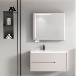 Meuble-lavabo de salle de bain de luxe sur pied Mars Villa Custom 200 cm à trois tiroirs avec finition <span class=keywords><strong>piano</strong></span> brillante et garniture dorée - Product Image 3