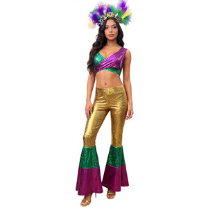 Ensemble deux pièces rétro <span class=keywords><strong>disco</strong></span> pour <span class=keywords><strong>femme</strong></span>, haut et pantalon, pour performance de danse, carnaval adulte 2026 - Product Image 1