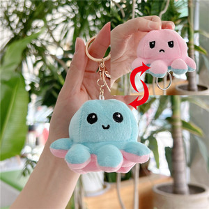 Llavero de <span class=keywords><strong>Peluche</strong></span> de Pulpo Reversible de Algodón de 10 cm, Pulpo de Doble Cara con Expresiones Felices y Enojadas, Bonito Adorno para Mochila y Bolso - Product Image 1