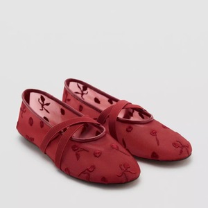 Comercio Transfronterizo 2026, Nuevas Zapatillas <span class=keywords><strong>de</strong></span> <span class=keywords><strong>Ballet</strong></span> Planas con Malla Bordada para Mujer, Color Rojo, Resistentes al Desgaste, Tendencia en AliExpress - Product Image 2