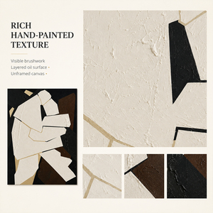 Pintura al Óleo Abstracta Cubista con Figuras Abrazadas, Estilo Impasto, en Tonos Crema, Negro y Marrón, Abstracción Geométrica, Pintada a Mano sobre Lienzo, Decoración de Pared - Product Image 3