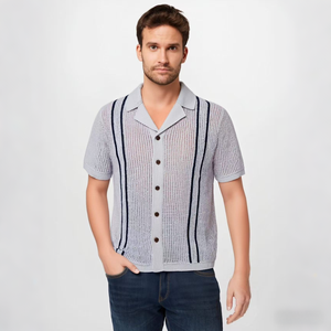 T-shirt da <span class=keywords><strong>uomo</strong></span> in maglia a costine vintage, vestibilità ampia, tinta unita, lusso estivo, a maniche corte, per abbigliamento maschile online - Product Image 1