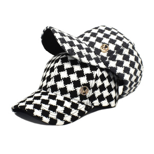 Summer Fashion Woven Checked Fabric <b>Plain</b> Baseball <b>Cap</b> - Product Image 5
