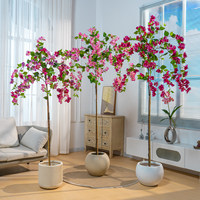 Pohon Bougainvillea Buatan dalam Pot, Pohon Berbunga Palsu Warna Pink untuk Dekorasi Rumah, Ruang Tamu, dan Kamar Tidur