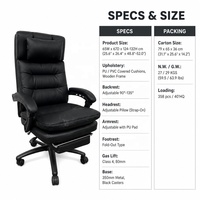 Chaise de bureau ergonomique noire en similicuir PU, grande taille, dossier haut, réglable, avec accoudoirs articulés et repose-pieds