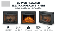 Insert de cheminée électrique encastré incurvé |   Chauffage d'appoint vintage à effet flamme LED 1500W pour intérieur en briques, prêt pour l'extérieur, idéal pour le salon