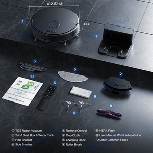 Robot aspirateur et serpillière intelligent Teendow T13S Wifi avec cartographie intelligente pour nettoyage multi-surfaces (sèche et humide) des sols durs et des tapis - Product Image 4