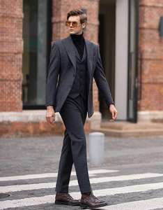 Ensemble de smoking 3 pièces en <span class=keywords><strong>tweed</strong></span> gris mince de luxe pour hommes Taille XL <span class=keywords><strong>Pantalon</strong></span> en <span class=keywords><strong>laine</strong></span> avec fermeture éclair Veste pour mariage Bureau - Product Image 1