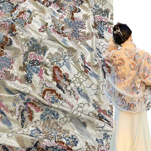 Trung Quốc phong cách nhà máy cung cấp Bling ren đầy màu sắc Sequins hoa nhung thêu vải cho sân khấu và váy cưới abaya - Product Image 1