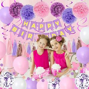 Décorations de fête d'<span class=keywords><strong>anniversaire</strong></span> rose violet pour femmes et filles avec bannière Joyeux <span class=keywords><strong>anniversaire</strong></span>, guirlandes en spirale, glands, ballons en latex - Product Image 6