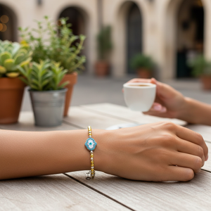 สร้อยข้อมือแฟชั่นประดับลูกปัดลายตาปีศาจ - Product Image 3