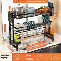 Support d'évier de cuisine multi-usages de qualité supérieure avec conception extensible pour le stockage de la vaisselle et du bol avec fonction de vidange