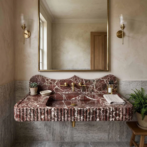 Vasque en marbre Rosso Levanto cannelé poli, facile à nettoyer, en pierre naturelle, à trou unique, pour salle de bain - Product Image 2