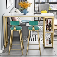 Ensemble de bar nordique en marbre avec structure en fer, pour usage commercial, salon, salon de thé, combinaison table haute et chaises