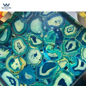 حجر عقيقي/حجر كريم/حجر شبه كريم متعدد الألوان طبيعي من المصنع WAYON مخصص للطاولة مع إضاءة خلفية