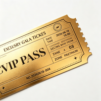 Billet d'admission personnalisé découpé sur mesure en carton texturé doré de qualité supérieure pour événement, invitation ou carte de fête avec logo personnalisé