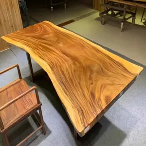 Mesa de madera de roble Natural con borde vivo, mesa de madera sólida 2023, venta directa de fábrica, novedad de 100%