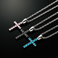 Collier rétro transparent avec zircon croisé 2P22040009, pendentif tendance avec zircone cubique en forme de croix