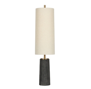 Lampe de table en céramique noire de petite taille avec abat-jour en tissu de lin pour hôtel - Product Image 1
