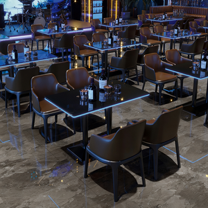 Juego de Mesa y Sillas de <span class=keywords><strong>Bar</strong></span> de Madera Maciza Estilo Vintage con Iluminación para Uso Comercial en Cafeterías y Restaurantes - Product Image 6