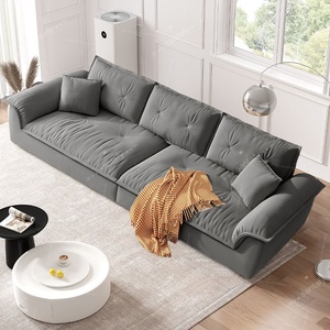 Sofá Seccional Retangular em Madeira Sólida e Couro na Cor Creme para Salas de Estar Pequenas, Design Moderno para Casais - Product Image 6