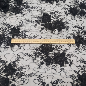 Tela de Encaje Francés Tejida con Lentejuelas Negras en 3D, Encaje Nupcial con Patrón Floral, Textiles de Lujo para el Hogar - Product Image 3