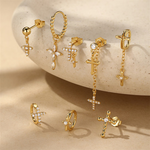 Gold Plated S925 <b>Sterling</b> <b>Silver</b> Cross Detachable <b>Earrings</b> Removable Pendant <b>Stud</b> <b>Earring</b> <b>Set</b> for Women Wholesale - Product Image 1
