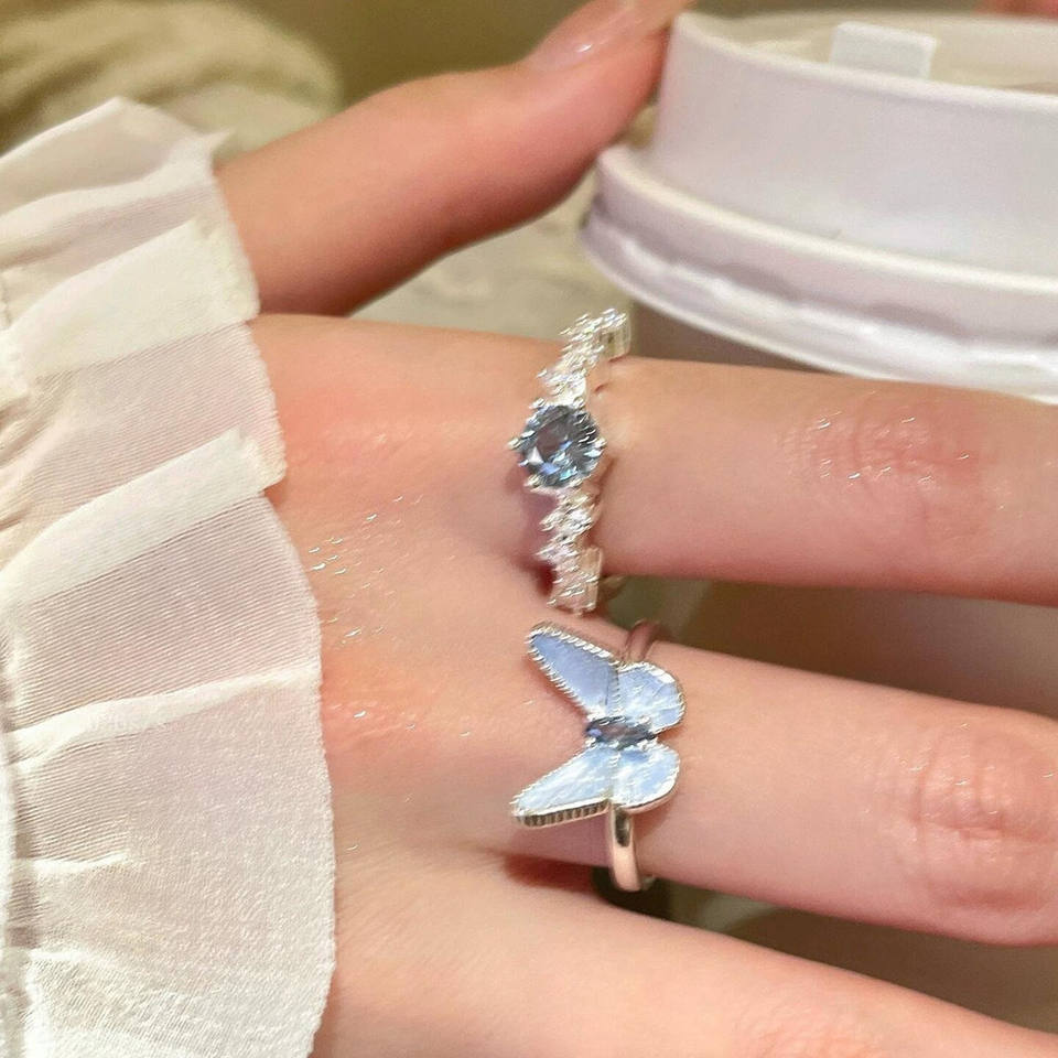 Exquisite Blue Butterfly Opening Rings New Design Shiny Zircon Finger ...