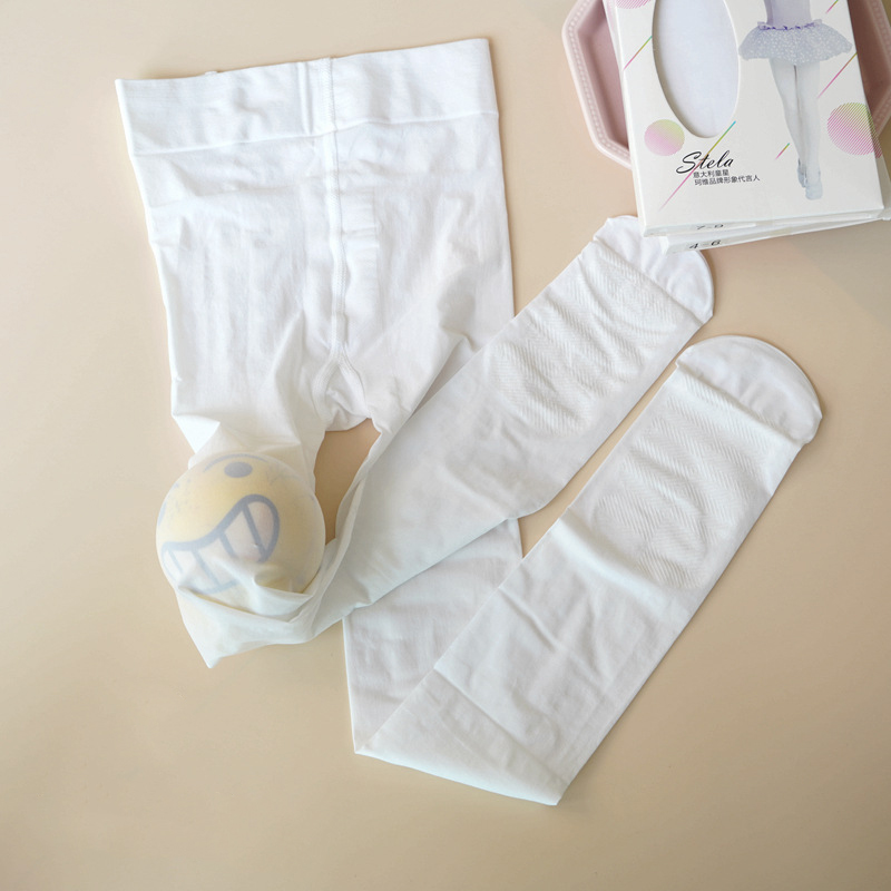儿童白色舞蹈紧身衣连裤袜夏季冰丝防滑鞋底加裆儿童女孩连裤袜宝宝