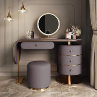 Table de maquillage moderne en bois bleu pour femmes avec miroir éclairé par LED, 4 tiroirs réglables, idéale pour la chambre à coucher ou l'appartement