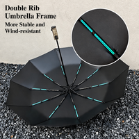 Parapluie pliant automatique de sécurité personnalisé à 10 baleines, coupe-vent, protection UV, revêtement noir, pour la promotion (soleil et pluie)
