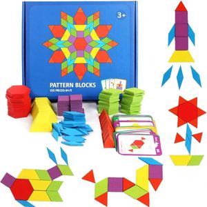 155Pcs <b>Puzzle</b> for Kids Colorful Intelligent Educational Wooden Pattern Blocks Set Montessori Tangram <b>Toys</b> - Product Image 1
