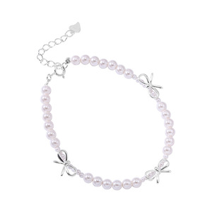 Bracciale in Argento Sterling 925 con Perle e Fiocco per Donne, Semplice e Dolce, Stile Principessa, Braccialetto da Ereditrice <span class=keywords><strong>Chaebol</strong></span> B6213 - Product Image 5