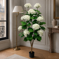Arbre d'hortensia artificiel de 1,5 m, fleurs blanches en boules, plante artificielle en soie avec pot noir pour la décoration de mariages, fêtes, hôtels et boutiques