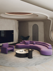 โซฟาทรงครึ่งวงกลมหนึ่งที่นั่ง สีม่วง บุฟองน้ำ-ดีไซน์มินิมอลสไตล์อิตาลี สำหรับสำนักงานขาย ล็อบบี้โรงแรม ร้านเสริมสวย - Product Image 3