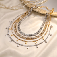 Ensemble collier et bracelet Novirassine en acier inoxydable plaqué or 18 carats avec strass, chaîne triple rangée en étoile, bijoux élégants pour femmes