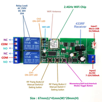 Tuya RF 433mhz Module de commutation WIFI AC/DC 7-32V 1/2/4 canaux relais sans fil Smart Life APP télécommande Alexa Googole maison