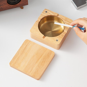 Luxury Wooden Shell Stainless Steel Inner <b>Ashtray</b> Detachable Easy Clean Round Wood Ash Tray for Home Office Hotel Decor - Product Image 3