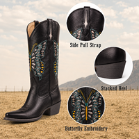 PALITUTU Sepatu Bot Cowgirl Tinggi Setengah Betis, Ujung Persegi, Hak Tebal, Pola Geometris, Anti Selip, Nyaman, Fleksibel, Bordir Sapi
