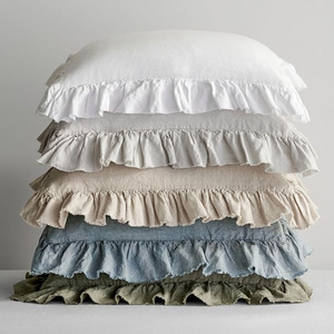 Modern Custom Nature French Linen Solid Ruffle <strong>Frill</strong> <strong>Cushion</strong> Cover Woven Pillowcases for Home &amp; Hotel Sofa Decor - Product Image 1