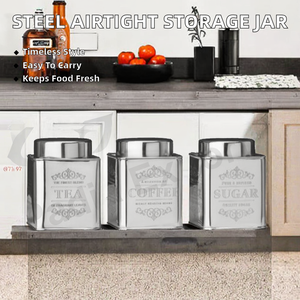 Boîte de conservation classique hermétique en acier inoxydable avec couvercle pour cuisine, thé, sucre, café, aliments secs, fêtes, vaisselle, portable - Product Image 2