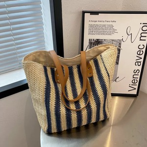 New Straw <b>Tote</b> Bag for Women Woven Colorblock Beach Bag Lightweight Large Capacity Single Shoulder Bag - Product Image 4