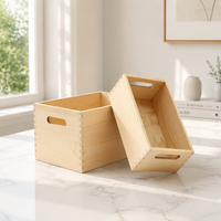 Boîte à bijoux carrée multifonctionnelle en bois brut, style campagnard, durable, avec couvercle séparé naturel et design souvenir