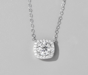 925 Sterling Silver Lab Grown Diamond <b>Cushion</b> Cut Halo Pendant Necklace for Women - Product Image 1