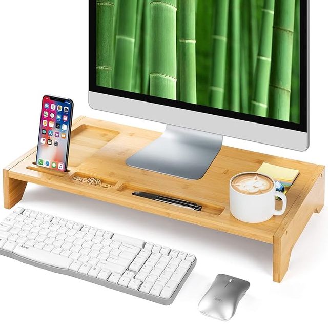 Hot Selling Bamboo Wood Computer Monitor Riser Stand Office Organizer for Living Room Single Tier