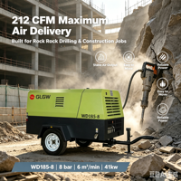 Compresseur d'air mobile à vis 200 CFM, moteur Xichai, 6 à 10 bars, prix usine