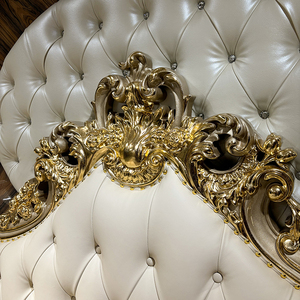 Juego de cama de cuero francés Palacio Europeo Primera capa cuero de vaca respaldo suave 1,8 m cama de princesa - Product Image 4